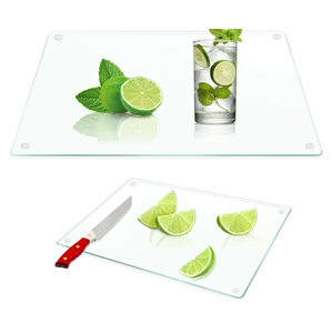 JAMBALAY Tempered Glass Cutting Boards for Kitchen, Clear Glass Cutting Board Set, 12"x16" & 8"x12" Cutting Boards with Non Slip Foot, Heat and Scratch Resistant, Shatterproof