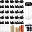 24 Pack 16 Oz Plastic Spice Jars Bottles Empty Seasoning Bottles Containers Small Clear Spice Shaker and Stickers with Black Cap for Storing Spices, Salt, Herbs