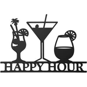 Funrous Bar Signs Wall Decor Happy Hour Sign Art Metal Bar Decorations Vintage Drinks Decorative Drink Plaques for Home Open Pub Decor(Black)