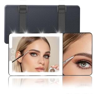 Car Sun Visor Vanity Mirror with Lights,Side with 6 inch 20X Magnifying Mirror,Rechargeable Car Makeup Mirror with 3 Light Modes,Dimmable Touch Led Screen,Black