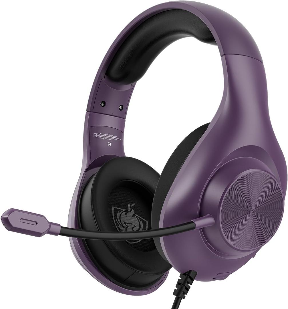 Gaming Headset for PS5 PS4 PC, Wired Headsets with 7.1 Surround Sound, H-7 Gaming Over Ear Headphones with Noise Cancelling Flexible Mic Memory Earmuffs, for PC/PS5/PS4/Xbox Series X/S/Switch(Purple)