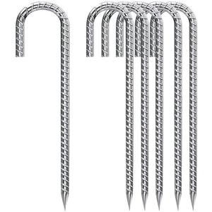 Rebar-Stakes-12-Inch, Ground Stakes Heavy Duty for High Winds Galvanized Anti-Rust J Hook 6pcs Metal Stakes for Ground Heavy Duty Ground Anchors for Garden Dog Fence Chicken Coop Water Pipe