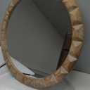 Solid Wood Wall Mirror, 24 Inch Round Hand-Carved Pine Wood Frame Circle for Wall Decor, Rustic Farmhouse Mirror for Bathroom, Living Room, Entryway, Natural Wood