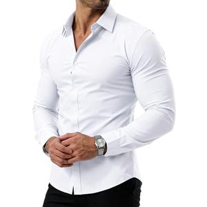 PLEPAN Men's Dress Shirt Slim Fit Stretch Stain Proof Wrinkle-Free Long Sleeve Business Wedding Button Down Shirts L