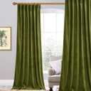 StangH Olive Green Curtains - Luxury Velvet Room Darkening Sliding Door Covering Holiday Home Decoration for Living Dining Room Nursery Kids, W52 x L90 inches, 1 Panel