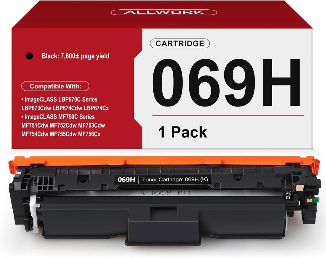 069H 069 Black Toner Cartridge 1-Pack (with Chip) Compatible Replacement for Canon 069 High Capacity Works for Canon Color Image CLASS MF750C MF753Cdw LBP674Cdw MF751Cdw LBP674C Printer