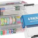 BiuLeon 4 Pack Extra Large Pencil Box, Plastic Pencil Case Organizer, Clear Crayon Box Marker Organizer, Stackable Craft Organizers and Storage for Pen, Craft, Art Supply(Green/Blue/Pink/Black)