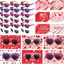 Kathfly 30 Sets Valentine Party Favors Valentines Day Cards with Heart Sunglasses Bulk for Unisex Gifts(Multicolor Heart Glasses)