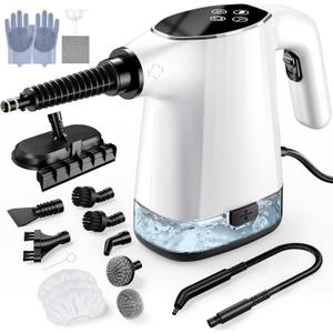 Handheld Steam Cleaner, Portable Steamer for Cleaning with 18PCS Accessories, 12s Fast Heating, Pressurized Steam Cleaner for Home, Kitchen, Bathroom, Car Detailing, Window, and Clothes, White