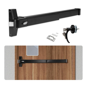 BEAMNOVA 27.5 in Door Push Bar Panic Exit Device Commercial Exterior Lever Lock Key Set Gate Roller Strike Plate End Cap Hardware Parts, for 27.5 to 41 inches Wide Door, Black