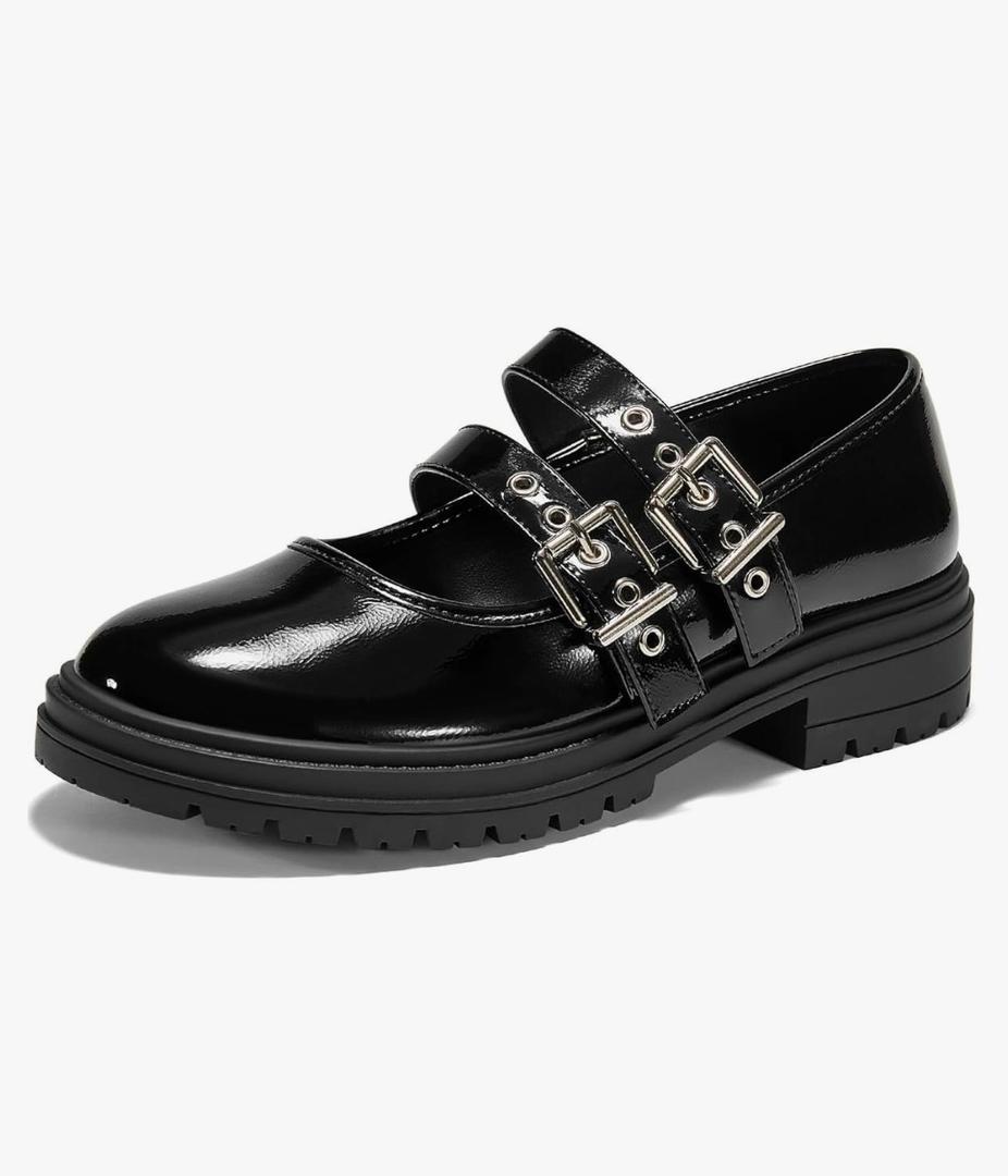 Women's Platform Mary Janes Chunky Heel Two Strap Loafers Round Toe Lug Sole Comfortable Casual Shoes 7