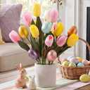 2 x Canlierr Easter Decoration Artificial Easter Tulip and Egg in Pot 12" Tall Potted Spring Tulip Flower Decor for Table Centerpiece Mantel Party Gift(Classic) (Pastel)