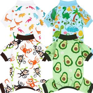 XPUDAC 4 Pack Dog Pajamas Soft Strechy Summer Doggie Clothes for Small Medium Dogs Boy Girl Dog Onesie Puppy Pjs Cat Apparel-L