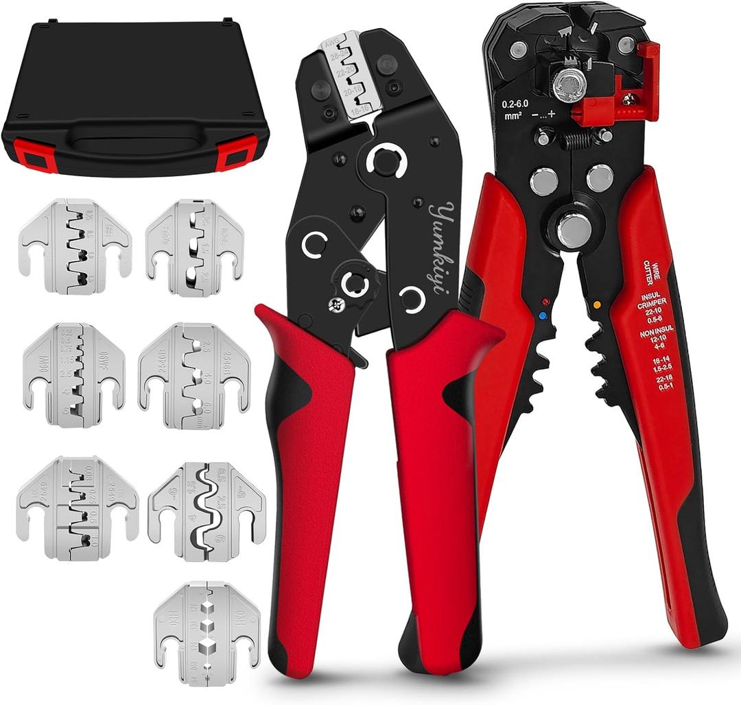 Terminal Crimping Tool and Multi-Purpose Wire Stripper Kit - Multiple jaw sizes, ratcheting design, Wire Crimper Tool - Ideal for mc4 crimping, wiring, repair electrical