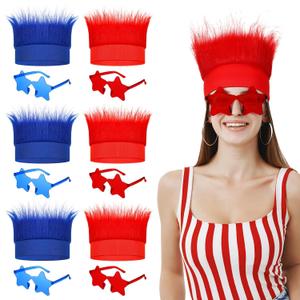12 Pcs 4th of July Accessories Red Blue Hairy Headband Wigs Independence Day Star Sunglasses for Adults Patriotic Party Favors Masquerade Cosplay Crazy Hair Day