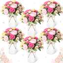 Domensi 6 Sets Wedding Floral Centerpiece for Table Decor, Artificial Peonies Silk Flowers Bouquet with Flower Foam and Metal Vase Faux Floral Arrangement for Bridal Shower Tea Party (Rose and Pink)