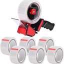 Heavy Duty Tape Dispenser with 6 Clear Packaging Tapes - 48cm X 66m - Metal Dispenser for Moving Boxes, Warehouses or General Packing