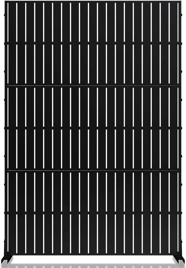 MTART Metal Privacy Screen 72" H x 47.2" Decorative Outdoor Privacy Screen Privacy Panel with Stand for Balcony Deck Patio Lawn Garden, Privacy Fence (Black-Vertical)