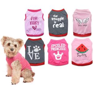 6 Packs Puppy Shirts - Girl Dog Clothes, Girls T Shirt for Small Dogs, Puppy Tshirt, Cat Clothing Female, Size: Small
