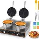 Dyna-Living Waffle Maker 2400W Double Waffle Iron Maker Restaurant Non-stick Round Waffle Machine Commercial Waffle Maker Large Waffle Machine for Hotel, Thicken Stainless Steel