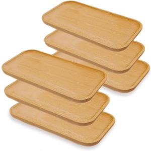 6 Pack Solid Wood Serving Platters and Trays of Natural Wood with Edge,Rectangular Avoid Sliding and Spilling Food (6pcs Wood*10x5 Inch)