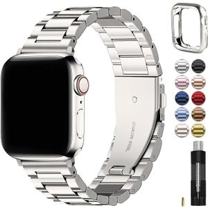 Fullmosa Metal Band Compatible with Apple Watch Bands 45mm 44mm 42mm 46mm 49mm 41mm 40mm 38mm, iWatch Band with Case for Apple Watch Series 11 10 9 8 7 6 5 4 3 2 1 SE3/2/1 Ultra3/2/1 , 42mm 44mm 45mm, Silver