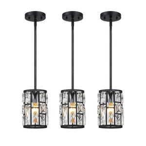 MEXO Modern Crystal Pendant Light Fixture 3Pack Matte Black Finish Hanging Lighting Crystal Chandelier for Living Room, Kitchen, Hallway