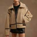 Coats For Women Casual Plus Fleece Thick Patchwork Zipper Front Loose Swing Jacket Trendy Jackets, M