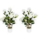 Jcezvnt 2 Pack Artificial Camellia Tree with White Pot, 24" Faux Potted Plants for Indoor Outdoor Decor, Tall Silk Greenery Plant for Home Office Living Room Balcony, White, 2FT