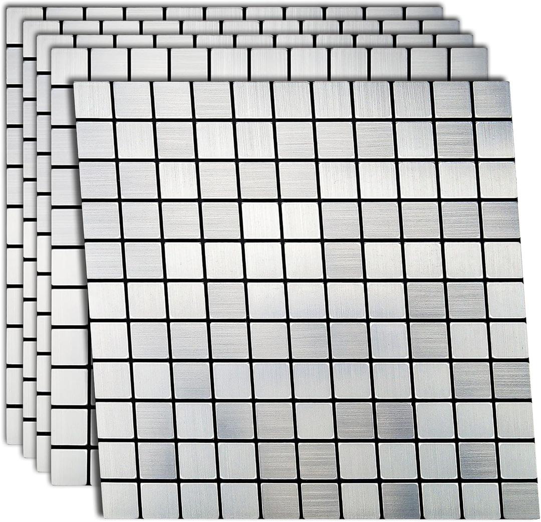 Folmywy 5 Pieces Metal Mosaic Tiles Peel and Stick Backsplash Tile 3D Wall Panels Decoration Silver Stick on Backsplash Stainless Steel Metal Tiles for Kitchen Walls Range Hood Wall Shield Folmywy 5 Pieces Metal Mosaic Tiles Peel and Stick Backsplash Tile 3D Wall Panels Decoration Silver Stick on Backsplash Stainless Steel Metal Tiles for Kitchen Walls Range Hood Wall Shield