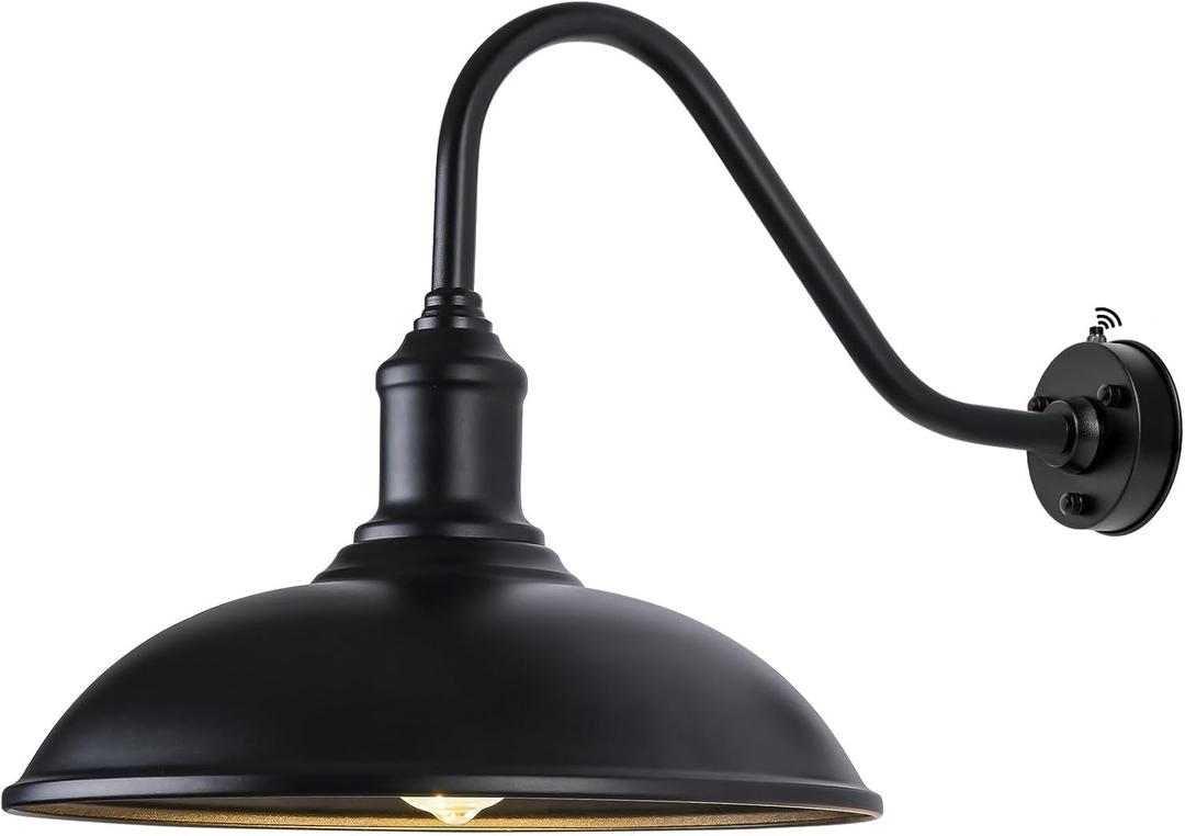 Dusk to Dawn Exterior Farmhouse Lighting, 21" Barn Light Fixture for House with Anti-ponding Bottom, Barn Gooseneck Lighting for Garage Patio Porch (21" Diameter, 1 PC)