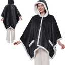 Sealy Heated Throw Wearable Shawl Wrap with Pockets, Reversible Flannel to Sherpa Electric Blanket Hoodie Poncho with 6 Heating Levels & 2-10 Hours Time Settings, 50 X 60 Inch, Charcoal