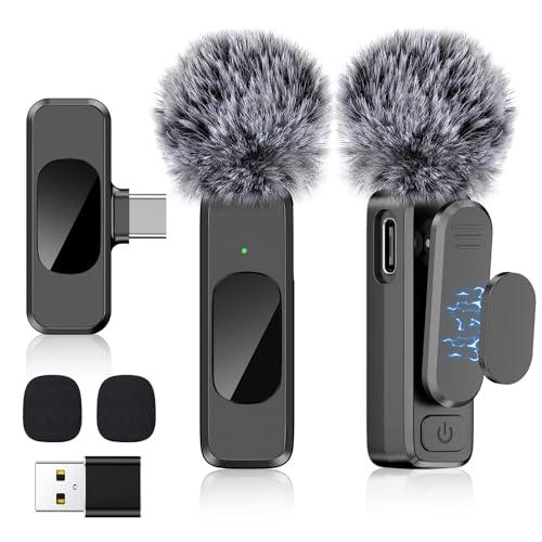 USB C Wireless Lavalier Microphone for Type-C,Android Phone,PC,Mini Mic with Noise Reduction,Lapel Microphone for Video,Interviews,Live Streaming,TikTok,YouTube,2Pack (for iPhone 15 and Above)