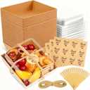 50 Pack Charcuterie Boxes with Clear Lids, Paper Disposable To Go Small Food Containers, 5 Inch Dessert Boxes for Sandwich, Cookie, Cake Slice, Strawberries (Brown)