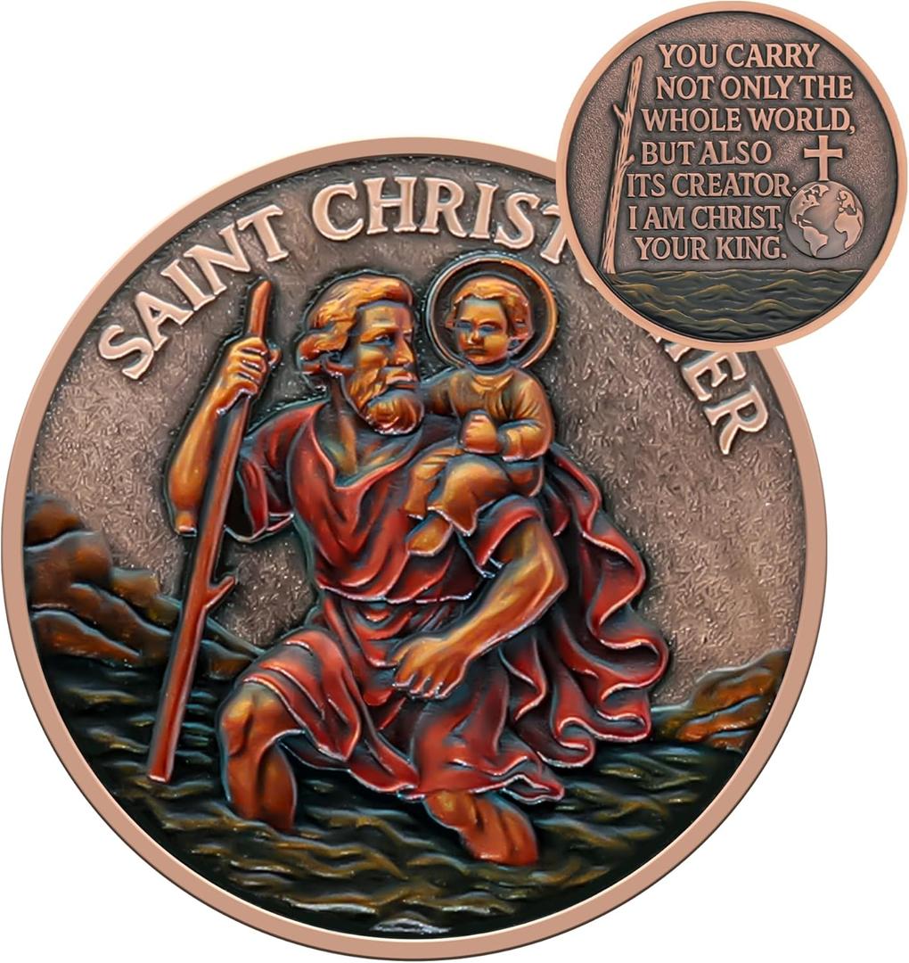 St. Christopher Guardian Challenge Coin - The Guardian Coin for Safe Travels - A Faithful Gift for Safe Car Journeys - Christian Challenge Coin with Traveler's Prayer