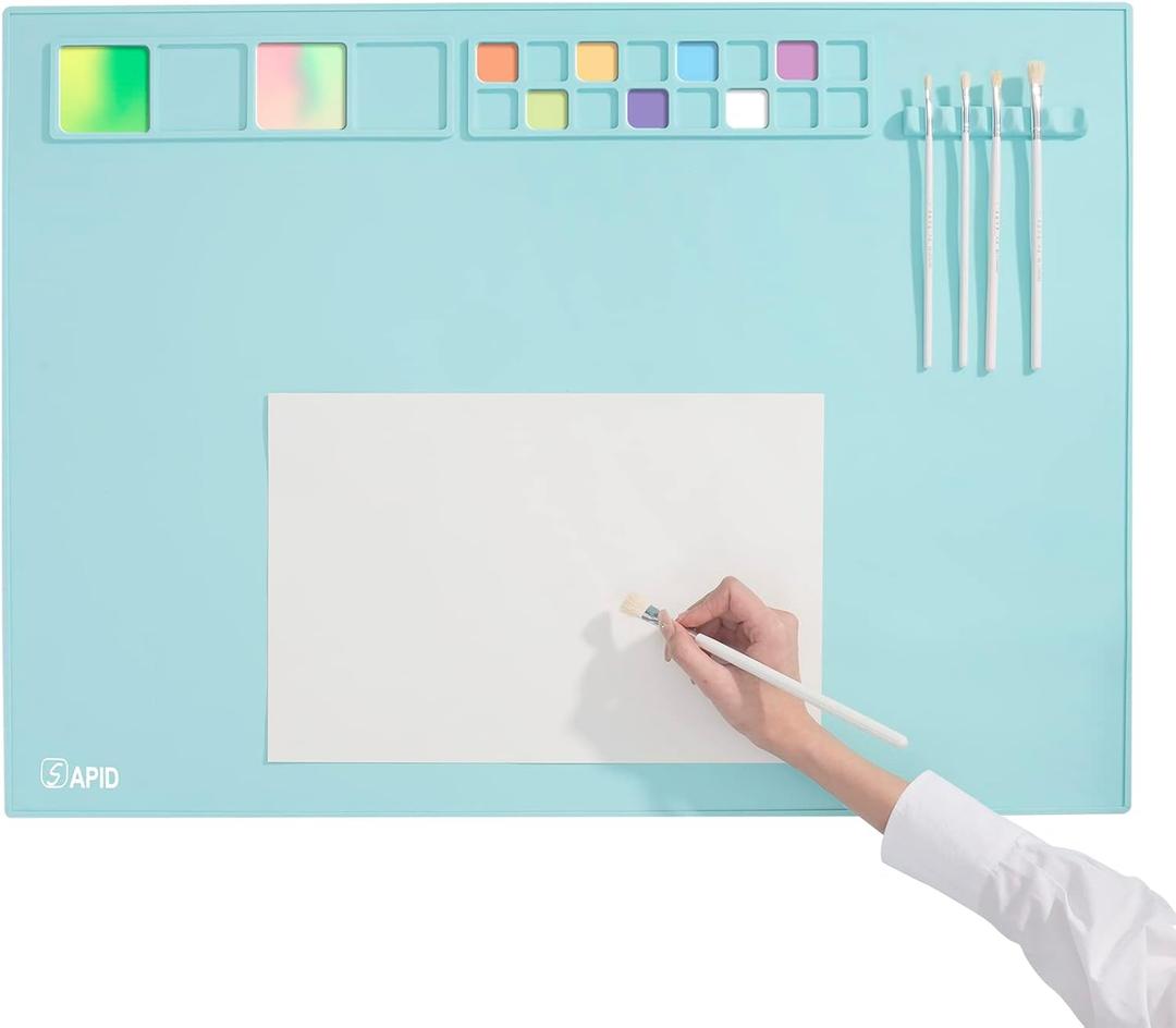 Extra Large 32"24" Silicone Painting Mat with Raised Edges, NonStick Silicone Craft Mat for Resin Casting, Silicon Art Matt for Kids, Creator, Silicone Mats for Crafts, Clay, SAPID, Mint Green