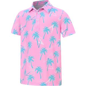 Boys Polo Shirts Hawaiian Golf Clothes Fashion Short Sleeve Kids Cool School Uniform 5-14T (11-12 Years, Pink White)