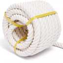 Natural Cotton Craft Rope 1 Inch x 50 Feet, 4-Strand Twisted Cotton Ropes, Natural Thick White Soft Rope Cord for Sports, Decoration, Pet Toys, DIY Crafts, Indoor & Outdoor Use