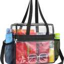 Paxiland Clear Bag for Stadium Events 12x6x12, Large Clear Tote Lunch Bag Stadium Approved with Reinforced Shoulder Straps for Concert Outfits and Festival, Transparent Handbag for men - Black