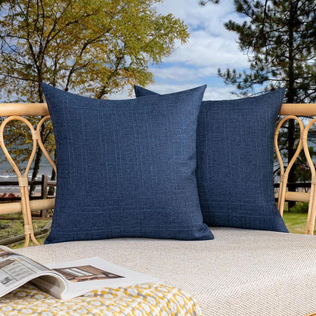 Kevin Textile Pack of 2 Decorative Outdoor Waterproof Throw Pillow Covers Checkered Pillowcases Classic Cushion Cases for Patio Couch Bench 20 x 20 Inch Blue