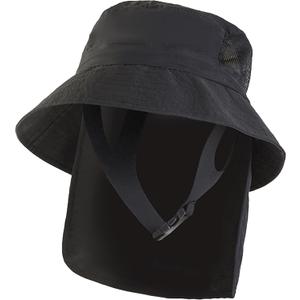 Summer Men Quick Drying Sun Hat Sunscreen Surf Hat with Windproof Drawstring Package for Hiking Fishing Outdoor (Black)