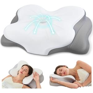 Cervical Neck Pillow, Ergonomic Memory Foam Pillow for Neck Pain Relief with Dual-Height Design, Breathable Cover, Neck Support for Side Back & Stomach Sleepers, Odorless White 1 pc