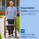 Medline Mobility Dependable Steel Rollator Walker, Burgundy, 300 lb. Weight Capacity, 8 Wheels, Adjustable Handle, Padded Seat & Backrest, Rolling Walker for Seniors and Mobility Impaired