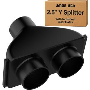 Jmoe USA 2.5 Inch Shop Vac Y Connector Splitter With Individual Blast Gates | Dust Collection Hose Splitter | Fits Ridgid, Craftsman, and Most Wet Dry Vacuums