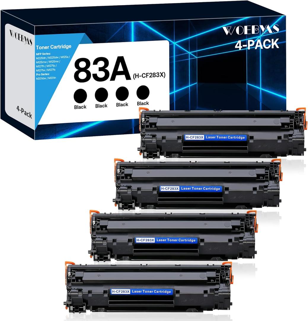83A CF283A Black Toner Cartridge Compatible Replacement for HP 83A CF283A 83X CF283X for HP LaserJet Pro MFP M125nw M201dw M225dw M255dn M201n, 4-Pack