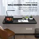 Folding Wall Table - Drop Down Wall Mounted Table - Black, 43.3"D x 15.7"W - Suitable for Office, Study, Bedroom, Kitchen, Dining Room, Laundry and Other Places