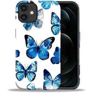 FKBRCL4U for iPhone 11 Case, Hybrid 2-Layer Silicone Protective Glossy Case for Girl Women for iPhone 11 Blue Butterfly Pattern
