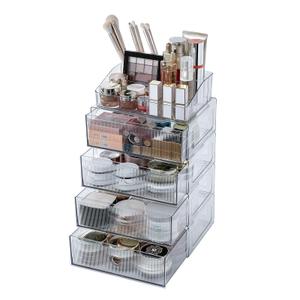 5-Tiers Makeup Organizer with Drawer for Vanity, Stackable Bathroom Storage Box for Beauty Essentials, Skincare Products, Cosmetic Brushes, Perfume Stand, Clear Lipsticks Holder
