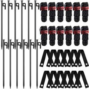 Suzile 60 Pcs Tree Stake Kit, Heavy Duty Tree Staking and Supports for Leaning Trees Include 11. 8'' Steel Stakes 15. 8'' Support Straps 13. 12 ft Ropes for Anchoring Hurricane Protection (Black)