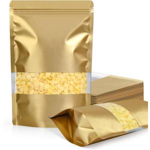 100 Pack Smell Proof Bags 5.5" x 7.8", Resealable Bags with Matte Window, Foil Pouch Stand Up Sealable Bags for PackagingGold